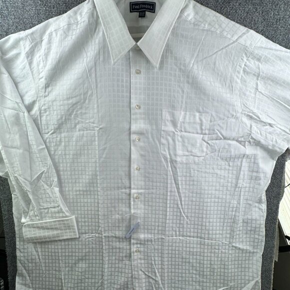 Paul Frederick White Check Button Up Shirt 20 37 Big Staple Cotton Point Collar - Picture 1 of 11